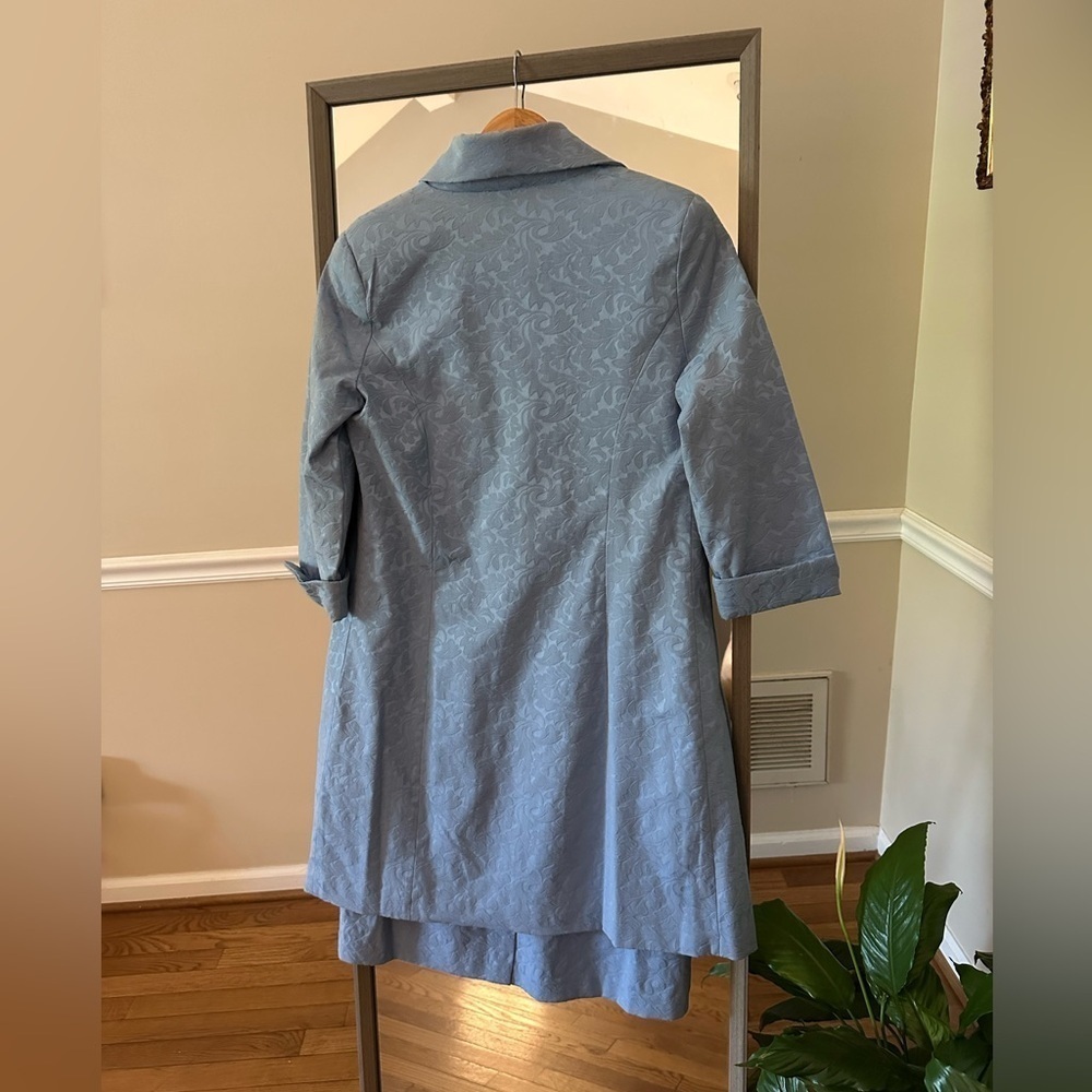 Bahari Light Blue Jacquard Trench Coat with Sheath Dress Size 14 - Picture 4 of 16
